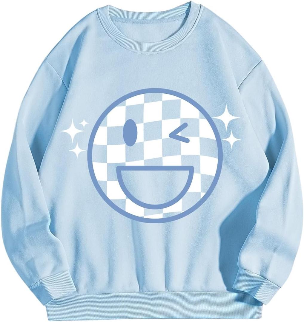 SOLY HUX Women's Crewneck Sweatshirts Pullover Graphic Long Sleeve Shirts Aesthetic Fall Clothes (Blue, S)