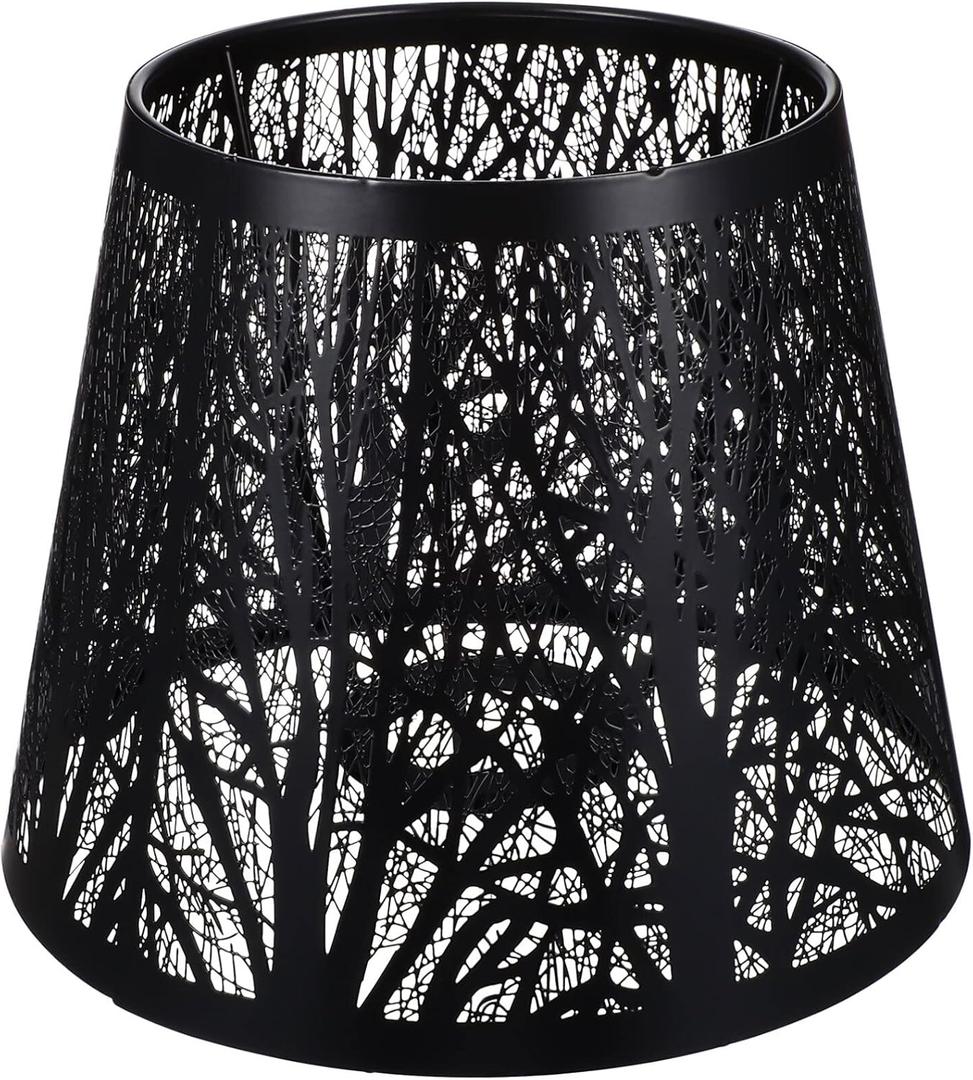 Operitacx Tree Shadow Lampshade, Hollow-out Tree Shadow Light, Carved Forest Tree Shaped E27 Mini Lamp Shade for Table Lamps and Floor Light, Black Lamp Shade, 7.5 * 7.5 * 6.1in