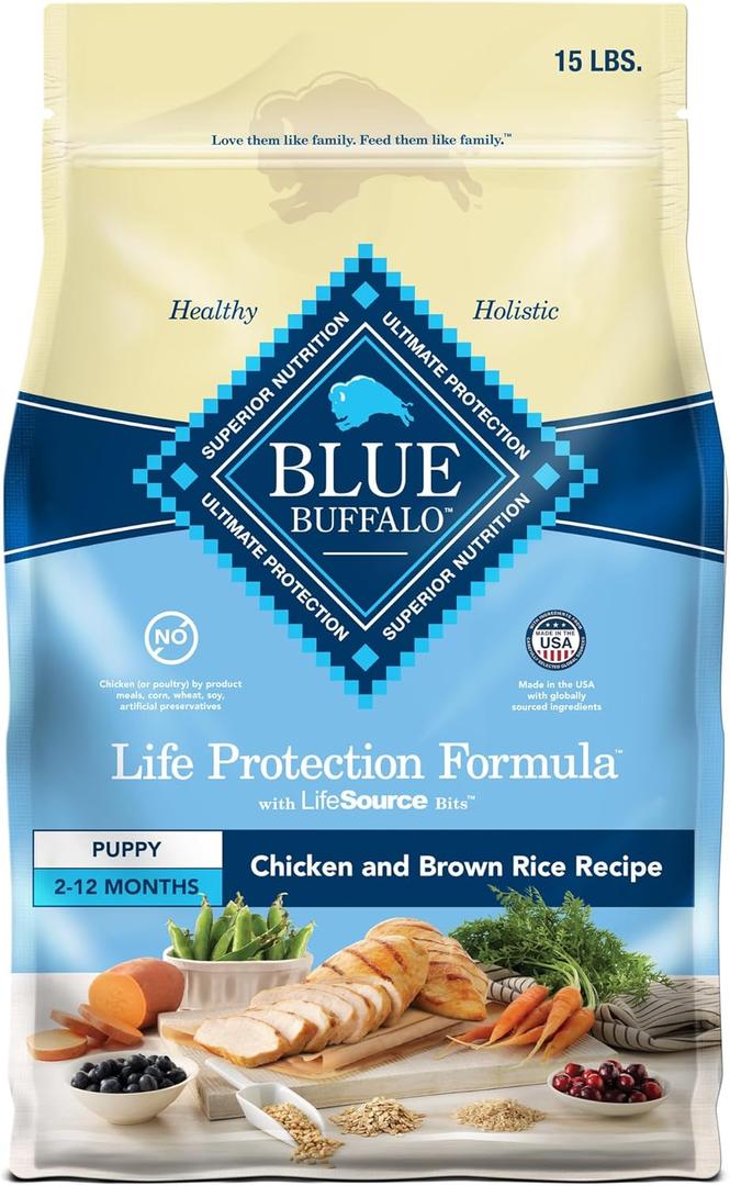 Blue Buffalo Life Protection Formula Puppy Dry Dog Food with DHA and ARA, Made with Natural Ingredients, Chicken & Brown Rice Recipe, 15-lb Bag BB Date 28 May 2026