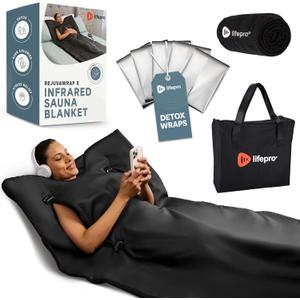 LifePro RejuvaWrap Infrared Sauna Blanket for Detox & Relaxation Portable Far Infrared at Home Sauna for Muscle Relief, Circulation & Recovery 9 Heat Levels (Black Arm Sleeves)