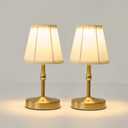 Cordless Mini Lamps Gold,3000 mah Battery Operated Lamp,3 Color Temperature Dimmable Table Lamp,Small Rechargeable Table Lamp Fabric,Aesthetic Small kitchen Lamp for Counter,Dinner (Gold,2 Pack) (Gold-9.8 inch-2pack)