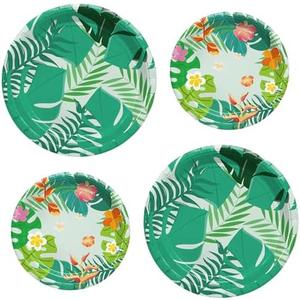 MDDRUIQI Luau Party Decorations - 36 Pack Hawaiian Plates - Tropical Party Decorations with Hibiscus Flowers & Palm Leaf | Hawaiian Themed Supplies for Summer Pool Beach Decor