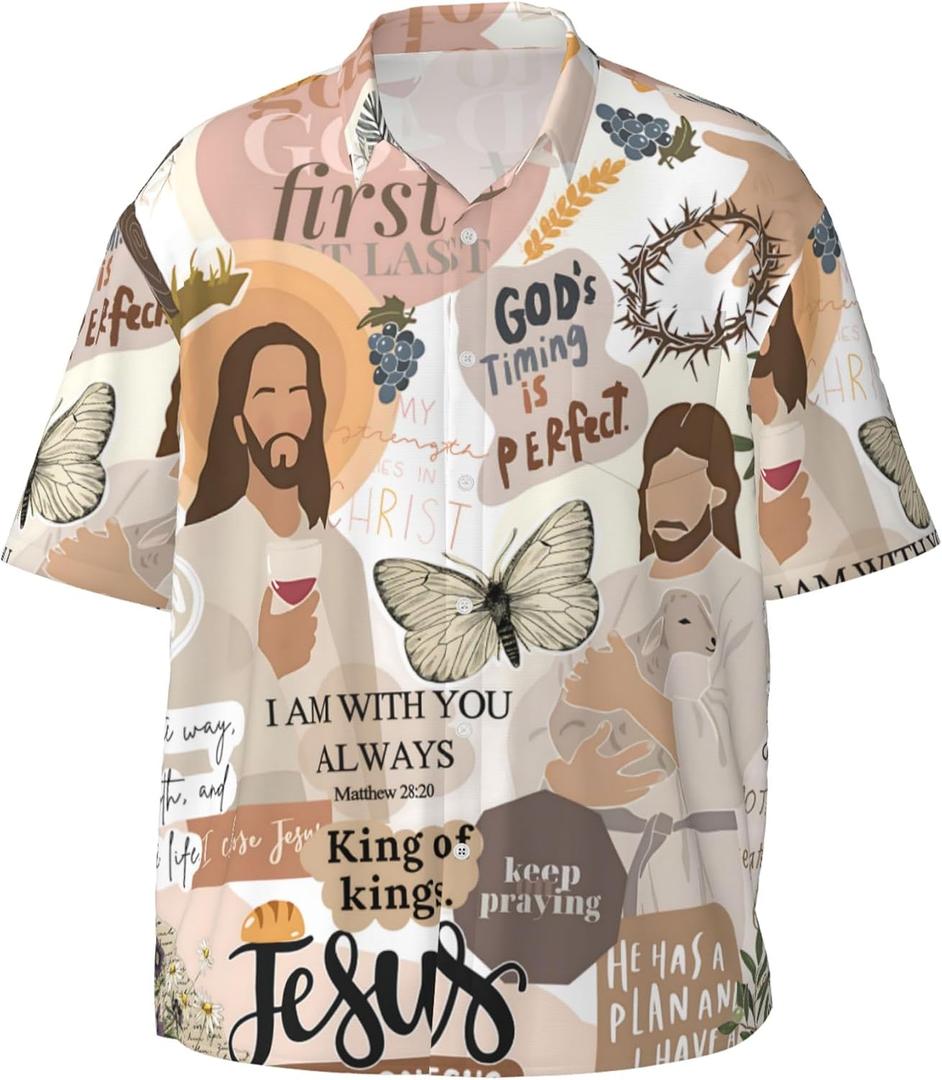 Men's Hawaiian Beach Shirt, Short Sleeve Shirts for Men, Quick-Dry Button Up Shirt for Party (XXXL)