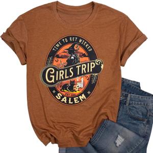 Halloween Shirt Salem Witch Shirt: Women Girls Trip Salem Tshirt Funny Halloween Tees (Brown, M)