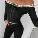 SOLY HUX Women's Off The Shoulder T Shirt Y2k Bow Lace Trim Tee Long Sleeve Going Out Crop Tops (Black, S)