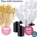 CUSINIUM 50 Clear Disposable Plastic Martini Glasses for Parties + 100 Cocktail Picks Bundle, 4.9 Oz