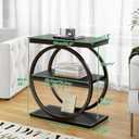 IBUYKE Narrow End Table with 3 Storage Shelves, Industrial Sofa Side Table, Double Round Metal Frames, Slim Nightstand and Bedside Table for Bedroom, Living Room, Black UTMJ418B, 23 Inches X 11 Inches X 25 Inches