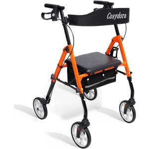 Cosydora R402 Rollator Walkers for Seniors with Seat, 13.6 lbs Lightweight Foldable Rolling Walker, 8" Big Wheels All Terrain, 350 lb. Weight Capacity, Adjustable Handle and Seat Height, Light Orange