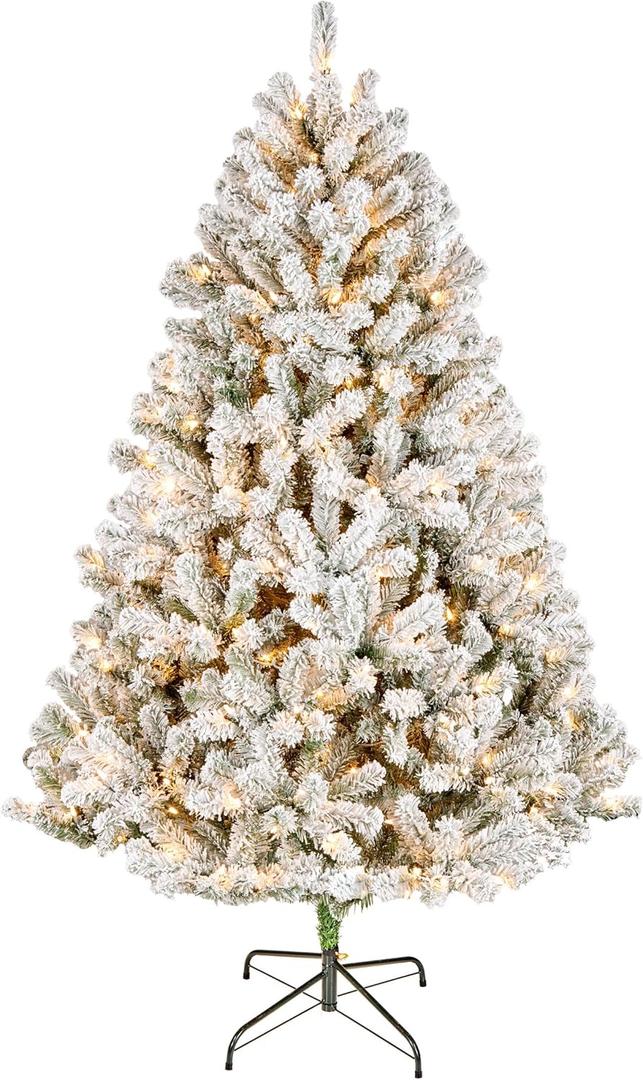 National Tree Company 6 ft Pre-Lit Flocked Acacia Artificial Christmas Tree, 300 Clear Lights, 840 Branch Tips, Includes Stand, Green