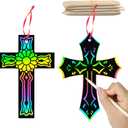 WATINC 60Pcs Scratch Cross Ornaments, Magic Art Color Craft Kit for Kids Scratch Party Favors, Scratch Paper Hanging Tags, Birthday Gifts for Kids, DIY Art Craft Kit for Boys Girls