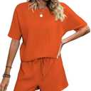 BeadChica Womens Two Piece Lounge Sets Casual Tshirt Tops Drawstring Biker Shorts Tracksuit Workout Jogger Sets ,Medium