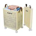 HLZQPFJWcollapsible laundry baskets,laundry basket with wheels,laundry hamper with wheels,dorm laundry hamper,childlaundry basket plastic (Cream yellow, Large)