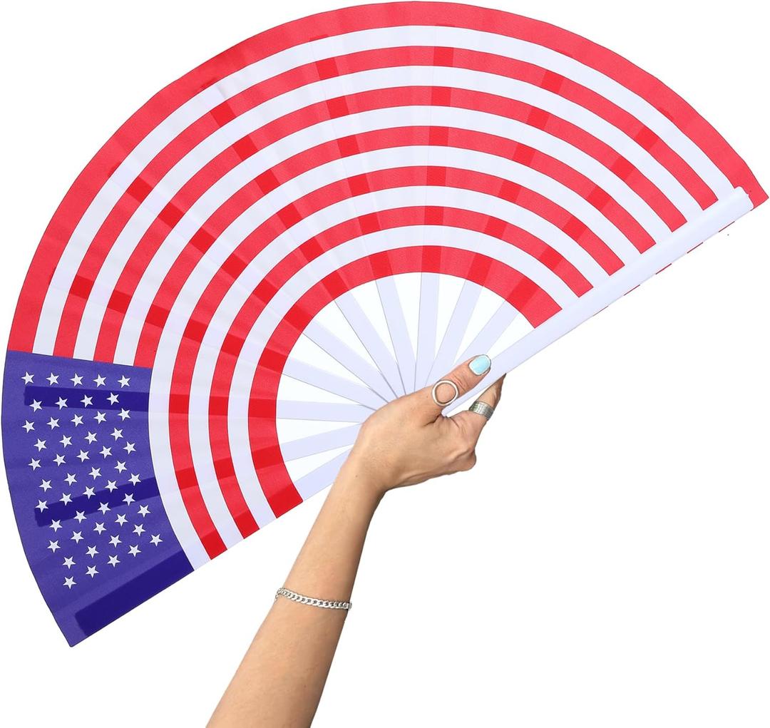 American Flag Fan-Folding Hand Fans-13 inch Large Rave Fan Popping Fan Clacking Fans for Line Dancing Outdoor,Wedding,Party,Decoration (American Flag,2 Pack)