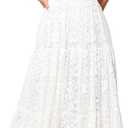 Talisea Women's Plus Size Floral Lace Wedding Boho Dress Flowy Smocked Tiered Maxi Dress 22W White