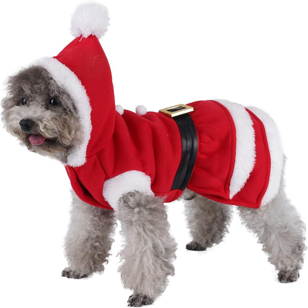 Mogoko Dog Cat Christmas Costume Santa Claus Cosplay Dress, Puppy Pet Fleece Outfits Warm Clothes for Xmas (XL Size) (14.1"Neck Girth, 18.1"Chest)
