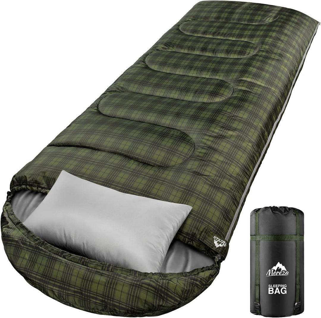 MEREZA 0 Degree Winter Sleeping Bag for Adults Kids with Pillow, Cold Weather Sleeping Bag for 4 Season Camping Hiking Backpacking Sleeping Bags for Big and Tall, X-Large