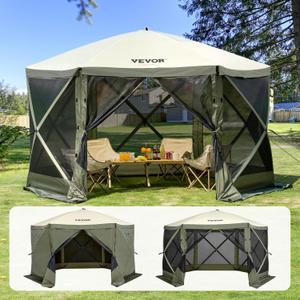 VEVOR Pop Up Gazebo Screen Tent, Instant Gazebo Tent with Mosquito Netting Outdoor Canopy, 6 Sided Sun Shelter 12x12ft w/ 6 Removable Wind Cloths & 2 Mesh Windows, Pavilion Tent for Patio, Army Green (Upgraded 12x12ft 6-Sided Pop-Up Gazebo Tent)