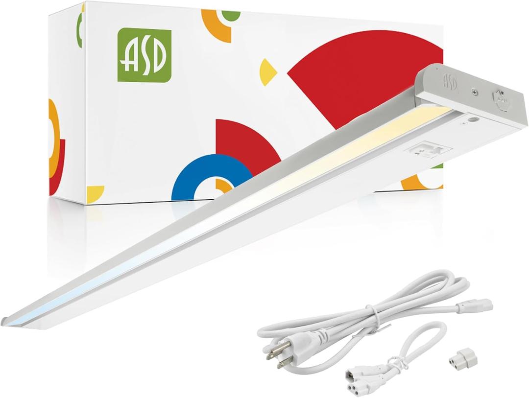 ASD Swivel LED Under Cabinet Lighting, 48 Inch 24W, Hardwired or Plug-in, 2700K/3000K/4000K, Hi/Low Switch, Rotatable Lens, Dimmable Linkable Under Counter Light for Kitchen, ETL & Energy Star (1 Pack)