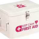 Kamehame First Aid Box, Keep Calm First Aid Medicine Storage Bin with Lid, Vintage Metal First Aid Organizer Empty Box for Home Emergency Tool Set, Latch Closure, Removable Tray and Side Handles