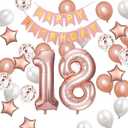 Rose Gold 18th Birthday Decorations for Girls，Rose Gold Latex Confetti Balloon 18 Birthday Party Decoration for Women Girl Anniversary, Pack 2