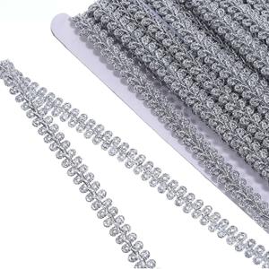 14yd/13.5m Metallic Braid Lace Trim, Silver Centipede Lace Ribbon Trim & Embellishments, Braided Lace for DIY Craft, 0.4" Wide Lace Ribbon Sewing Accessories for Costume Home Decorative
