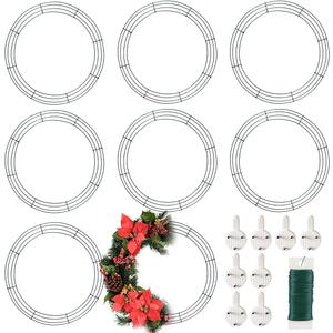 8 Pack 18 Inch Metal Wreath Frame for Crafts DIY Front Door Wreaths Christmas New Year Wreaths Valentines Wedding Garden Home Party Decoration with 38 Yard Paddle Wire