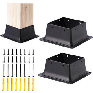 4 x 4 Post Base, 2 Pcs (Inner Size 3.6"x3.6"Deck Post Base) Heavy Duty Metal Black Powder Coated Post Brackets Fit for Standard Wood Post Anchor for Deck Porch Handrail Railing Support