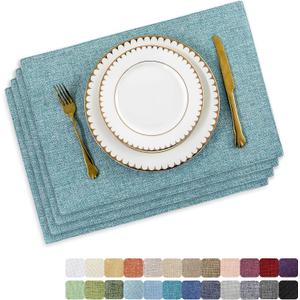 Home Brilliant Cloth Placemats Set of 4 for Holiday Dinner Linen Placemat Heat Resistant Dining Table Place Mats for Kitchen Table, 13 x 19 inches, Teal
