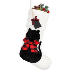 Personalized Cat Christmas Stockings,19" White Knit Christmas Stockings for Cat, Pet Hanging Christmas Stockings with Names Tags for Cat Christmas Decorations Pets Gifts Home Party Family Decoration