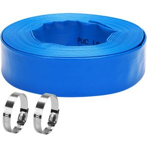 Lay-Flat Pool Backwash Hose - 1.5" x 50Ft Reinforced Heavy Duty PVC Discharge Hose Weather-Proof Vinyl Pool Drain Hose for Water Transfer with 2 clamps