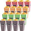 Jucoan 16 Pack Plastic Popcorn Containers, Retro Striped Reusable Popcorn Box Tub for Movie Night, Party, 7.5 x 3.5 Inch