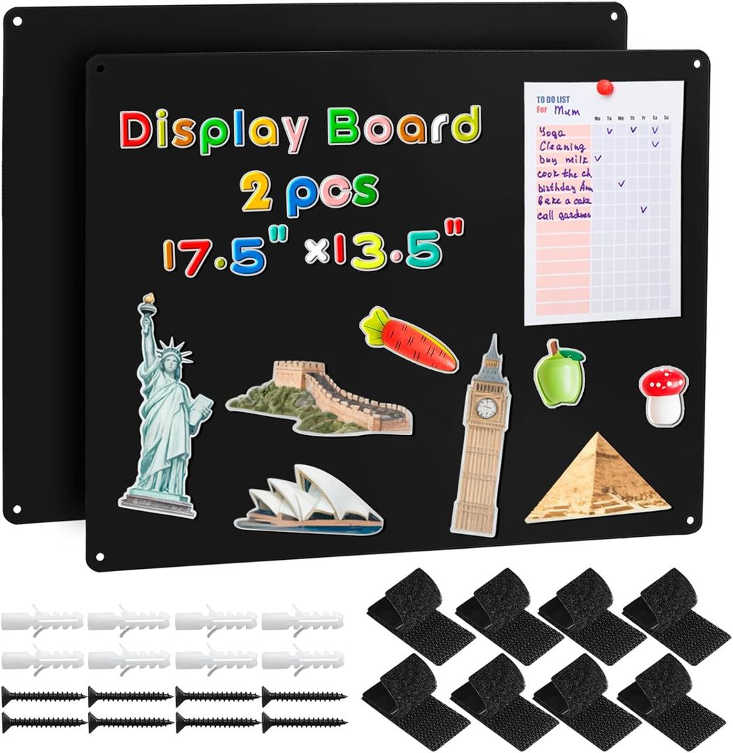 MAXECHO 2 Pack Black Magnetic Bulletin Board, 17.5"×13.5" Magnet Boards for Wall, Fridge, Cabinet to Display Photos, Notes