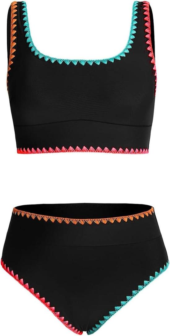Tween Girl Swimsuits Little Kids Girls Summer Swim Bathing Suits Teen Fashion Two Piece Bikini Boho Hawaii Swimwear Beach Sets Traje Baño Niñas Size 14-15 Year Old Black