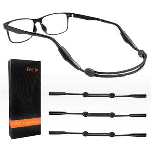 Festty Glasses Strap Sports 3 pcs, Eyeglasses Strap Holder for Kids Women Men, Adjustable Sunglasses lanyard string chainReading eye glasses holders around neck, Eyewear Retainer (Black)