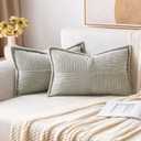 MIULEE Boho Decorative Pillow Covers for Couch Bed Sofa Farmhouse Home Decor 12x20 inch Set of 2 Light Grey Throw Pillow Broadside Soft Corduroy Pillowcase with Splicing Cushion Livingroom