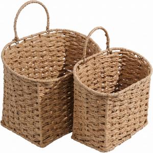 Coeusy Set of 2 Wicker Wall Basket, Paper Roper Hanging Basket Natural