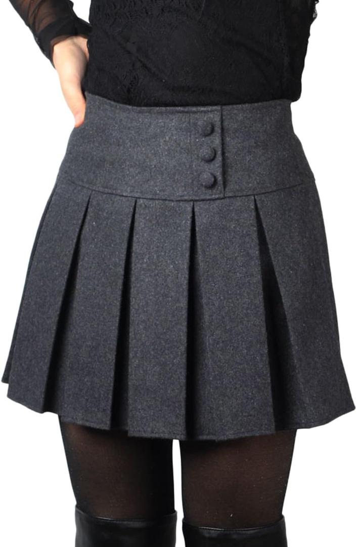 Chouyatou Women's Casual Plaid High Waist A-Line Wool Pleated Short Skirt, S