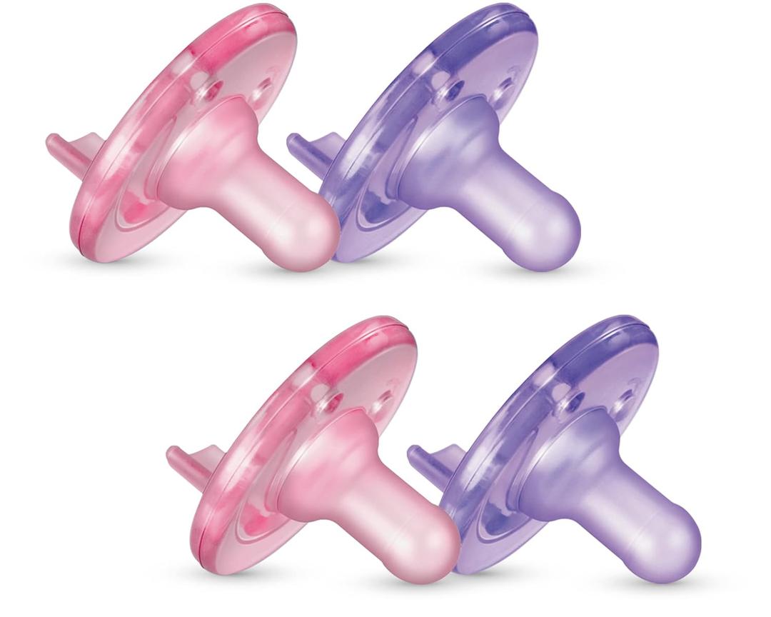 Philips AVENT Soothie Pacifier, Pink/Purple, 0-3 Months, 4 Pack, SCF190/42 (Pack of 4)