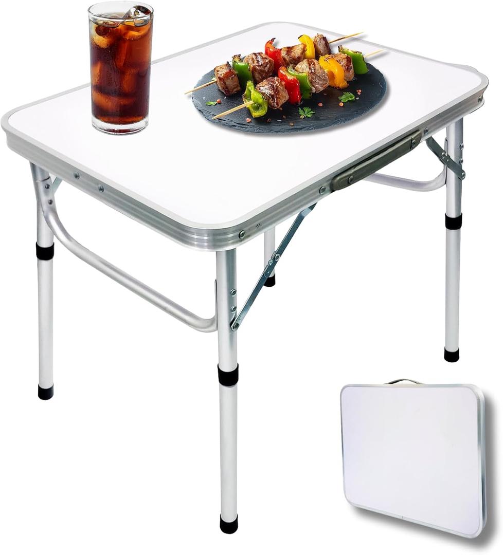 Camp Field Aluminum Folding Small Picnic Table, Adjustable Height Lightweight Portable Camping Table for Picnic Beach Outdoor Indoor (Small White)