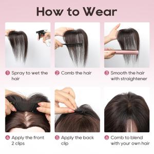 REECHO Human Hair Toppers with Bangs, Thick Hair Volume Topper Hairpiece for Women Real Human Hair Extensions for Daily Wear, Dark Gray (3.6"x5.0")