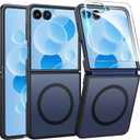 FNTCASE for Samsung-Galaxy Z-Flip-7 Magnetic Case:Translucent Matte Textured Military Grade Drop Protection Phone Cover - Durable Rugged Shockproof Protective Bumper Cases (Black)