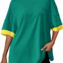 BTFBM Womens Oversized T Shirts Dressy Casual Short Sleeve Summer Tops Crew Neck Color Block Blouse Loose Fit Basic Tee (Green, L)