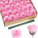 Glitter Roses Bouquet,30PCS Pink Roses Artificial Flowers Fake Sparkling Roses for Wedding Bouquet Party Christmas Home Decor(Light Pink)