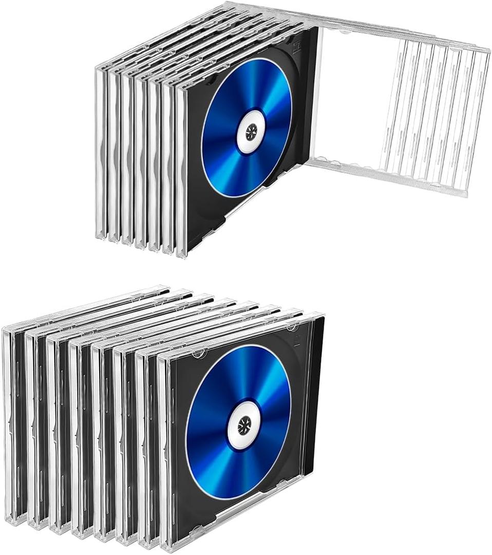 15 PCS Standard Single Clear CD Jewel Case, Plastic Dustproof Classic Design CD Cases, Compact CD DVD Cover with Assembled Transparent Tray for Protection & Replacement (Black, Style 1)