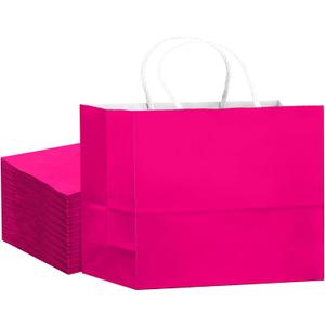 qiqee 24PCS Large Gift Bag with Handles Bulk 13"x4.5"x10" Gift Bags Rose Pink Bags Multiple Uses (32x11x25cm,Wide Large)