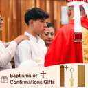 Bible Bookmark with Wooden Cross Keychain, Christian Gifts Set for Baptism, Confirmation or Christmas, Wood Scripture Bookmark with 10 Affirmations, Inspirational Gift for Women, Men