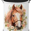 Watercolor Horse with Flowers Laundry Hamper Basket,Horse Art Collapsible Portable Laundry Bag, Storage Bins Toys Storage Gifts Basket, Bedroom Home Nursery Decor for Baby Girl Women