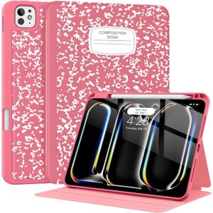 Supveco Case for iPad Pro 11 Inch (M5/M4) 2025/2024 with Pencil Holder-[Apple Pencil Charging+Auto Wake/Sleep],Premium Folio Stand Case with Slim Soft TPU Back Cover for iPad Pro 11 Inch-Watermelon