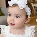 Baby Girls Headband White Bow Lace Headbands Soft Elastic Bowknot Hairbands Cute Hair Accessory for Newborn Kids Infant Toddler Baptism Birthday Party (Lace Flowers)