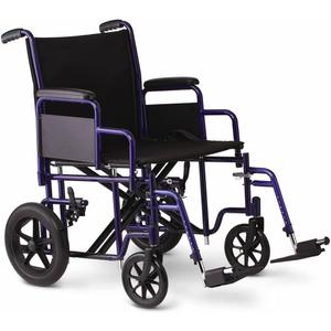 Medline Heavy Duty Transport Chair supports up to 500 lbs., Bariatric Transport Wheelchair, 22" x 18" Seat, Blue Frame